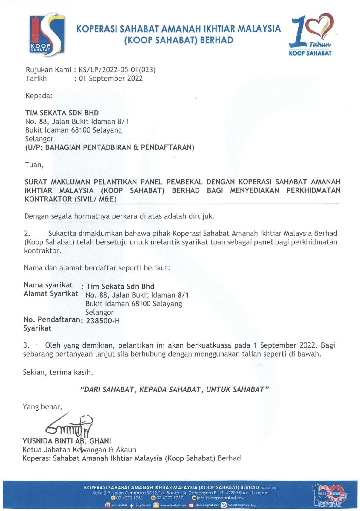 KOOP Sahabat certificate
