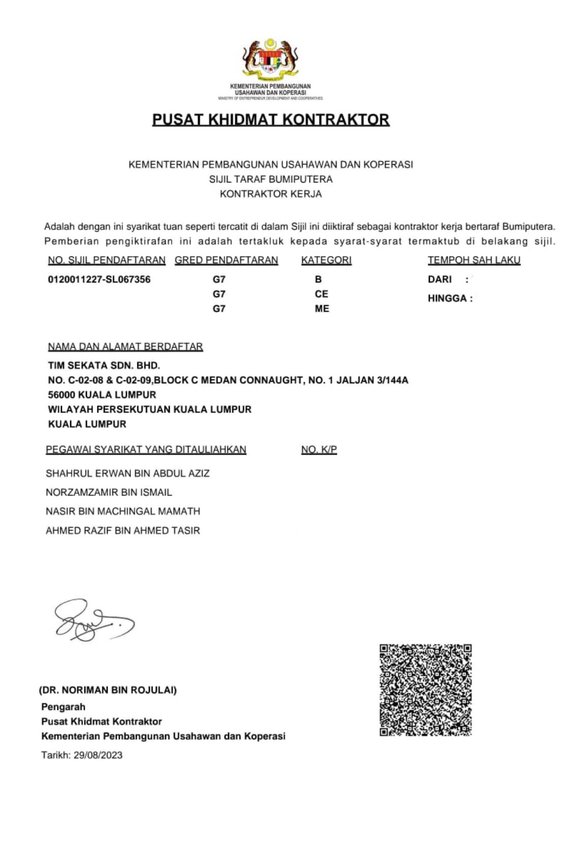 PKK (Sijil Taraf Bumiputera) certificate