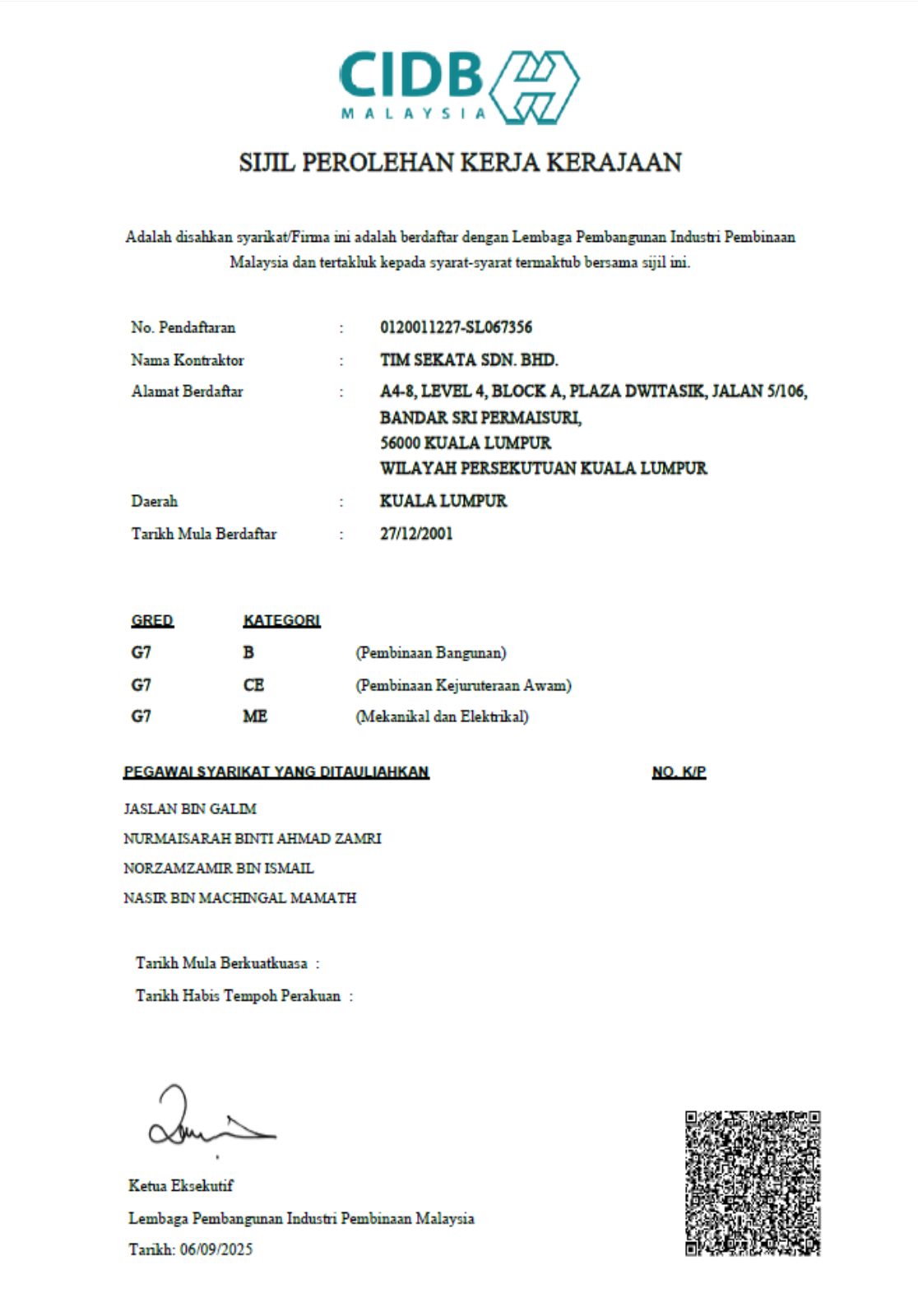 SPKK (Sijil Perolehan Kerja Kerajaan) certificate